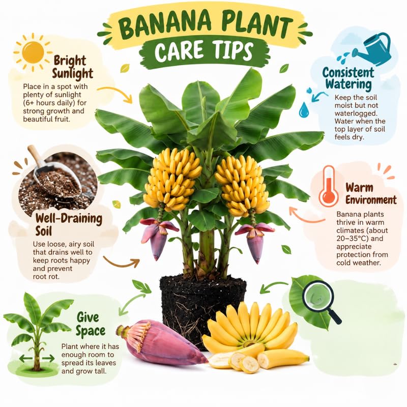 Double Banana Tree Live Plant, Edible Fruit, 4-6" Tall