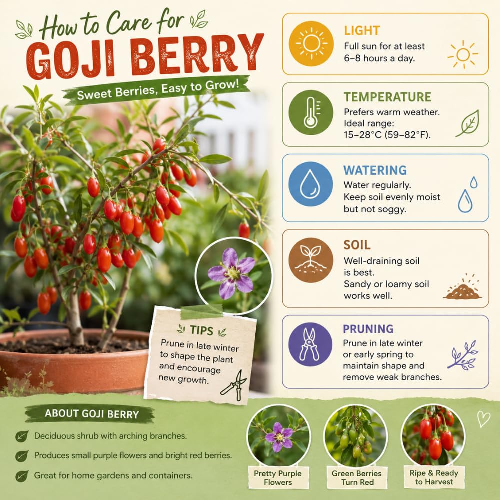 Goji Berry Live Plant, Red Goji Berry Seedling Well Rooted from 4-6 Inches Tall, Fruit Bearing Shrub for Outdoor Garden