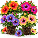 4 Hardy Hibiscus Live Plants, Flowering Shrub, Multicolor Blooms, 4-7" Tall