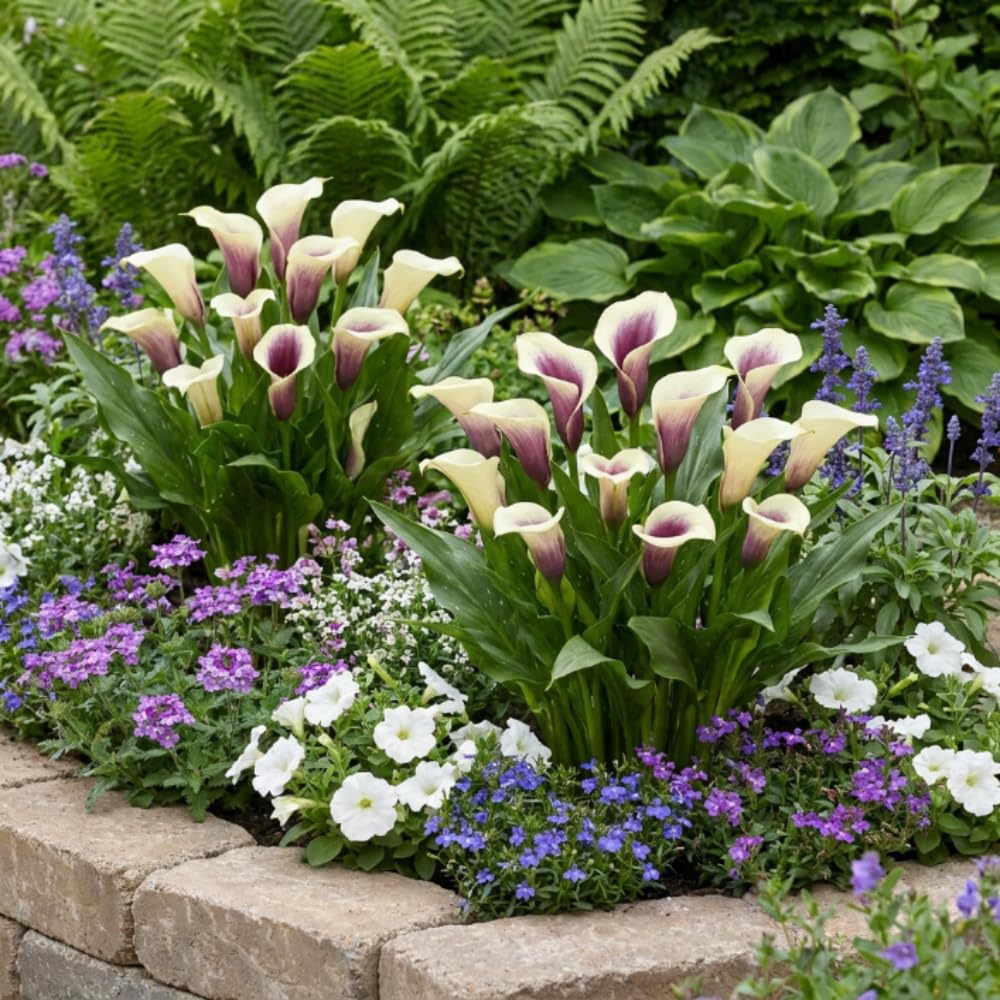 Calla Lily Bulbs for Planting, Calla Lily Bulbs, Vibrant Summer Blooming Flowers for Garden and Patio Planting (White Purple Calla Lily Bulbs (Set 3))