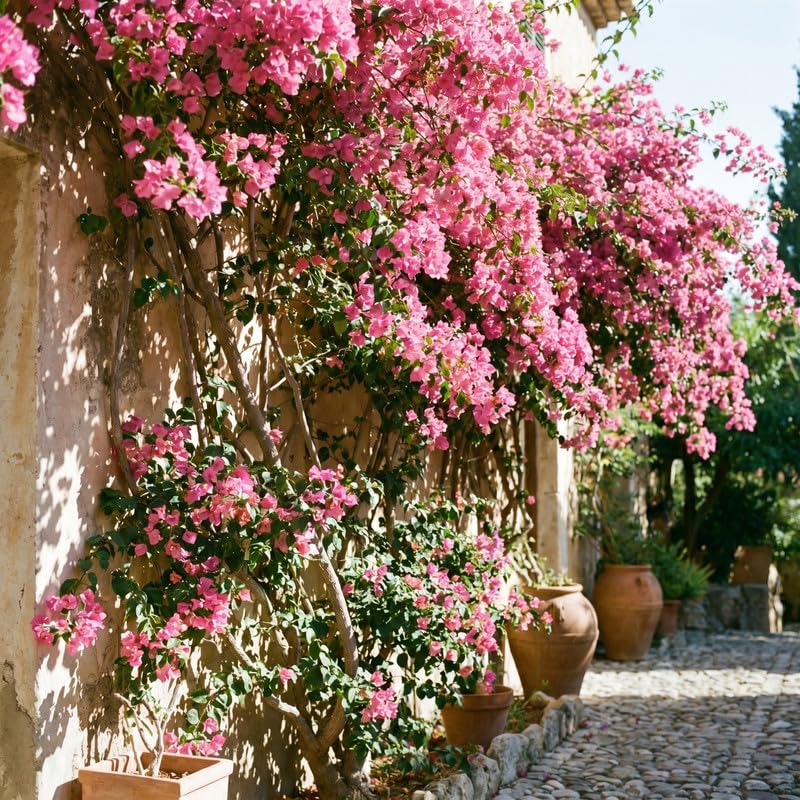 Set 2 Bright Pink Bougainvillea Live Plants 4-7 Inches Tall, Vibrant Bumgainvillea Flowering Vines for Garden, Patio Containers and Indoor Growing