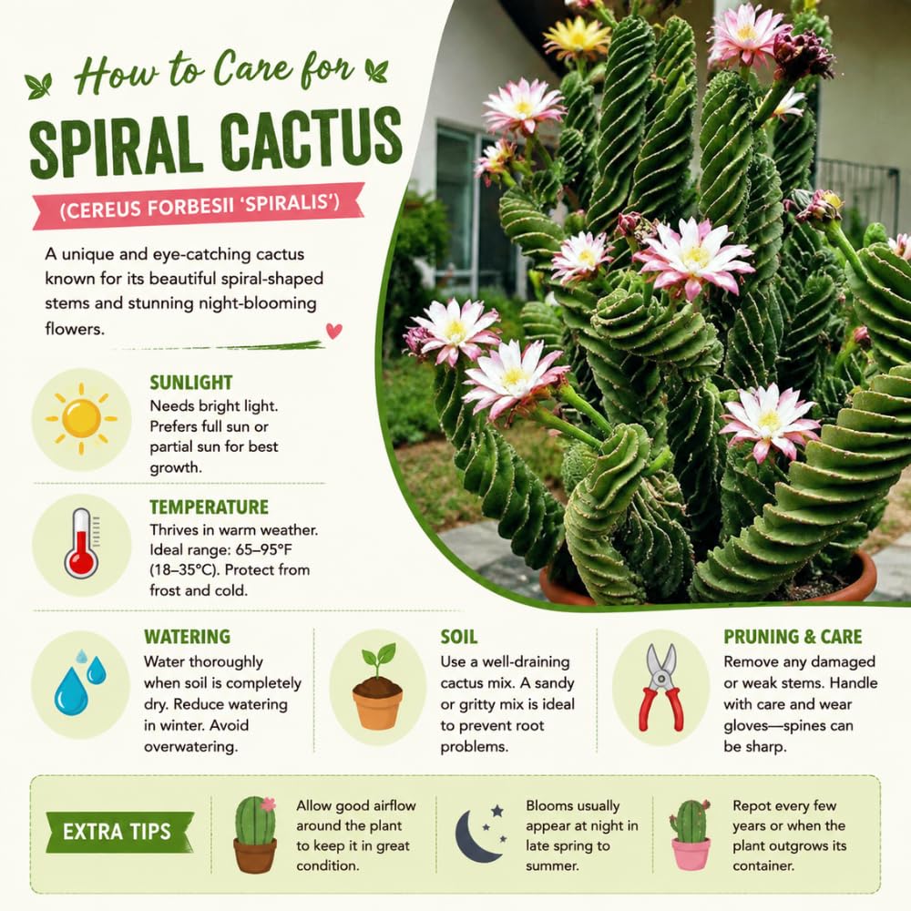 Rare Spiral Cactus Plant Live in 3" Pot, Spiral Cactus Houseplant Ornamental Plant, Live Cactus Plant for Home and Office Decoration, Fast-Growing