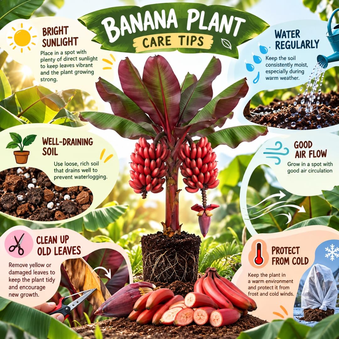 Red Banana Tree Live Plant, Edible Fruit, 4-6" Tall