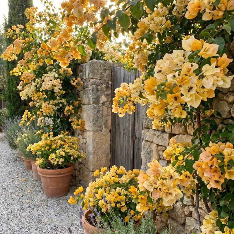 Set 2 Golden Bougainvillea Live Plants 4-7 Inches Tall, Vibrant Bumgainvillea Flowering Vines for Garden, Patio Containers and Indoor Growing