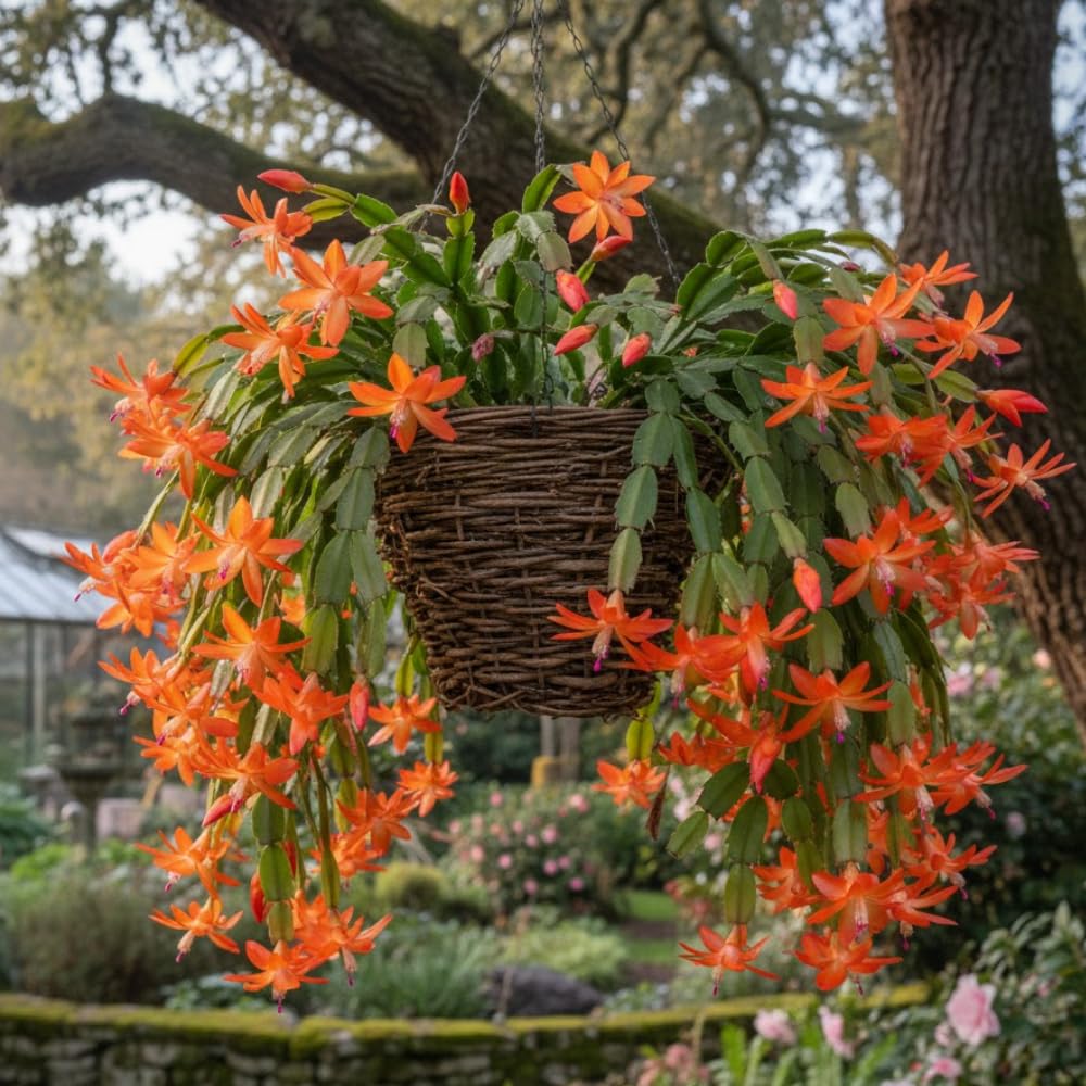 Christmas Cactus Plant, Thanksgiving Cactus in 4” Pot, Colorful Holiday Blooms, Indoor Gardens Growing (Orange Christmas Cactus)