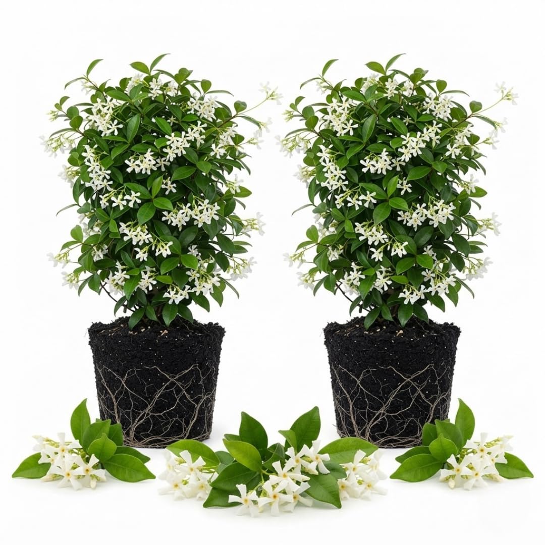 2 Asiatic Jasmine Live Plants, Fragrant Flowering Shrubs, 4-6" Tall