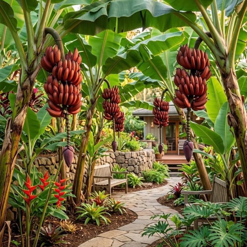 Zebrina Red Banana Tree Live Plant, Edible Fruit, 4-6" Tall