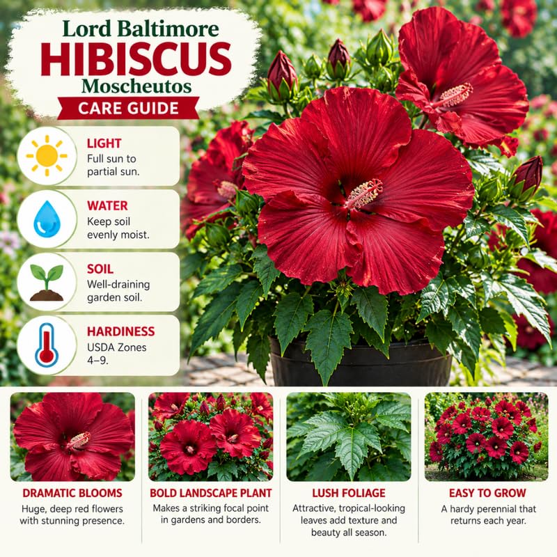 3 Hardy Hibiscus Live Plants, Flowering Shrub, Deep Red Blooms, 4-7"