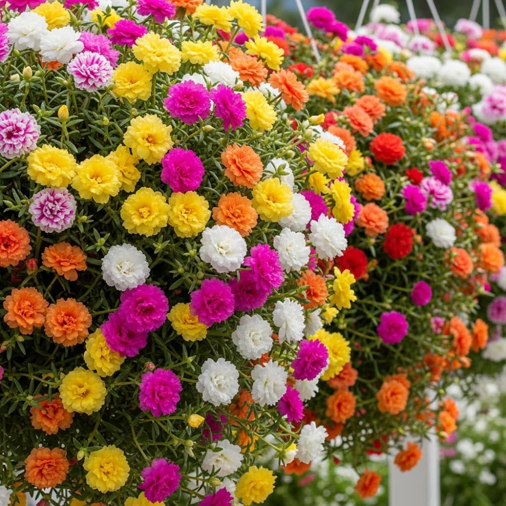 Mix Moss Rose Plants Live, 3 to 5 Inc Tall, Moss Rose Portulaca Plants, Ground Cover Plant Hanging Basket Trellis Plant, 2 Pots