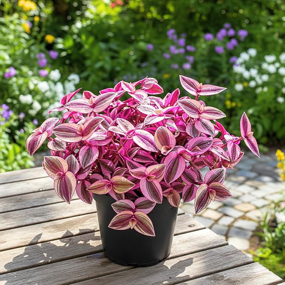 Pink Wandering Jew Live Plant, Tradescantia Pink Plant Live, Rare Variegated Houseplant, 4-7 Inches Tall, 3.25 Inch Pot for Indoor Houseplant