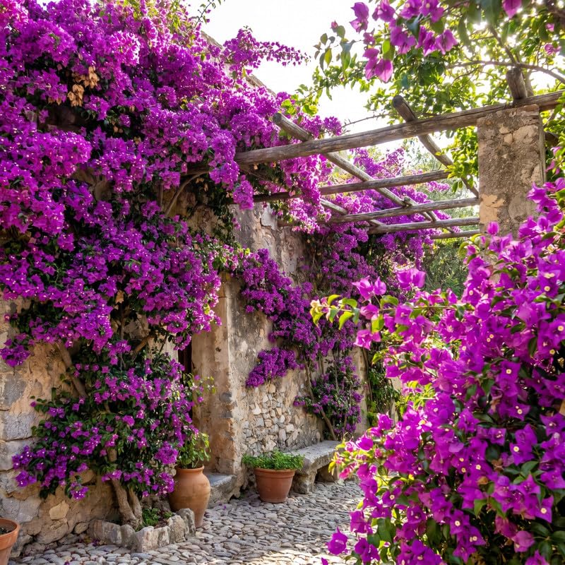 Set 2 Bright Purple Bougainvillea Live Plants 4-7 Inches Tall, Vibrant Bumgainvillea Flowering Vines for Garden, Patio Containers and Indoor Growing