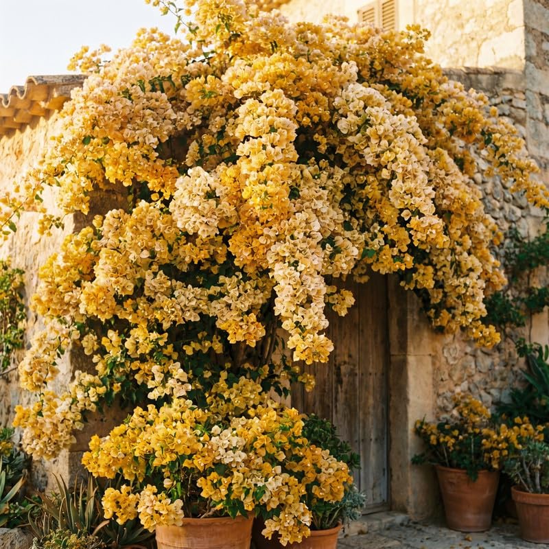 Set 2 Golden Bougainvillea Live Plants 4-7 Inches Tall, Vibrant Bumgainvillea Flowering Vines for Garden, Patio Containers and Indoor Growing