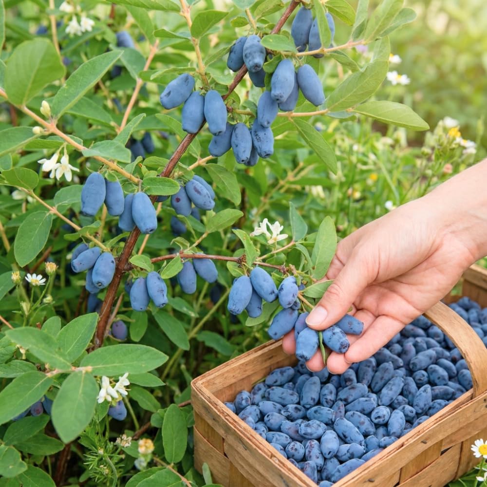 Blue Honeyberry Live Plant, Haskap Honeyberrie Plant 5-8” Tall, Sweet Fruit Berry Starter Plant, Cold Hardy Berry Bush for Outdoor Gardening
