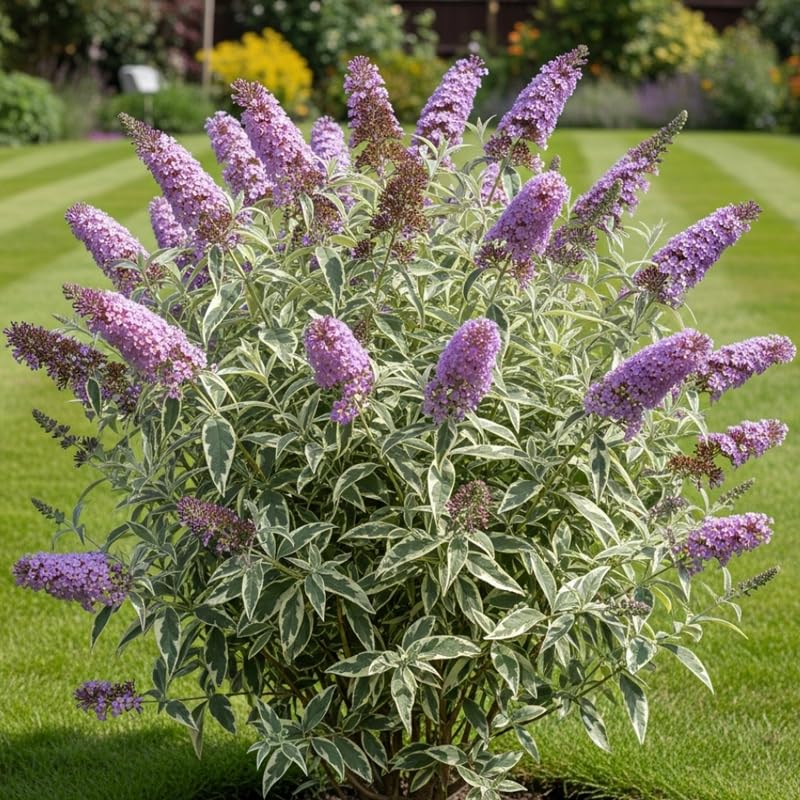 AVERAR 6 Months Old Variegated Butterfly Bush Live Plant, Butterfly Bushes Ready to Plant Outdoor, Buddleia Plant Bush Shrub 5-7 Inches Tall, No Pot, Color Purple or Light Purple