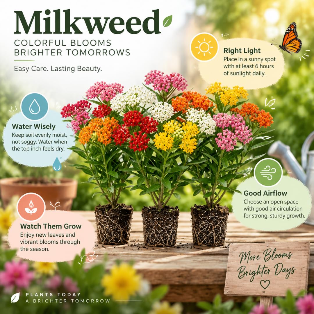 3 Mix Milkweed Plant Live, Asclepias Tuberosa Butterfly Bush, 4-8"