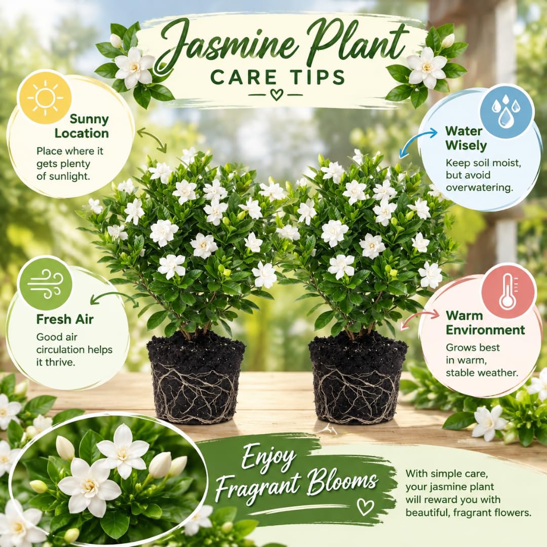 2 Frostproof Jasmine Live Plants, Fragrant Flowering Shrubs, 4-6" Tall