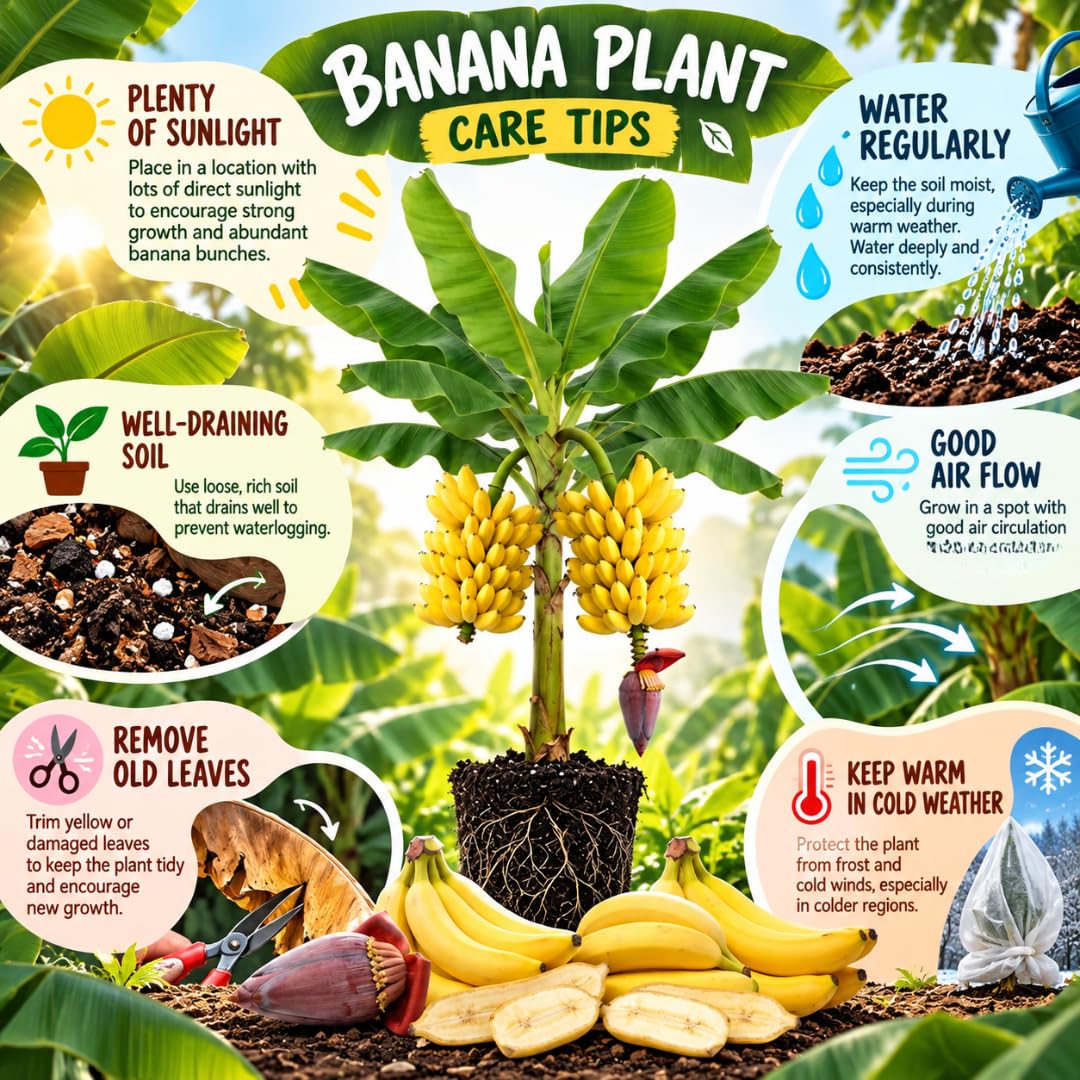 Tropical Banana Tree Live Plant, Edible Fruit, 4-6" Tall