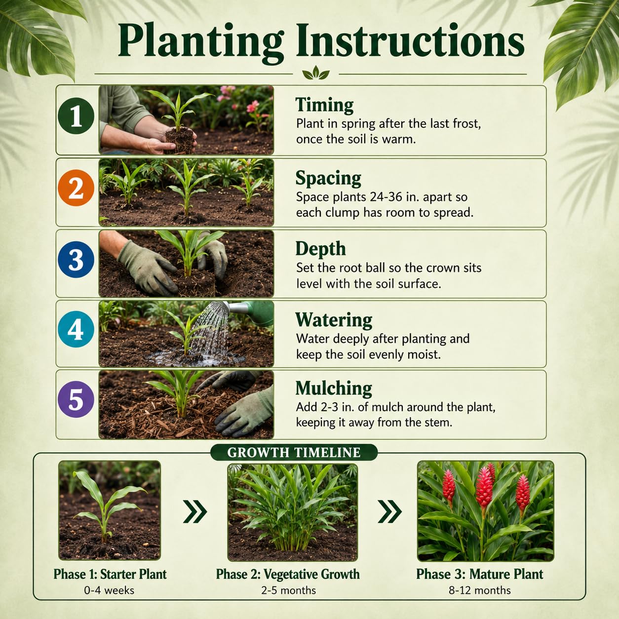 2 Zingiber Zerumbet Shampoo Ginger Plants, Awapuhi Hawaiian Ginger Live Plants 4-7 Inches, Red Ginger Lily for Planting