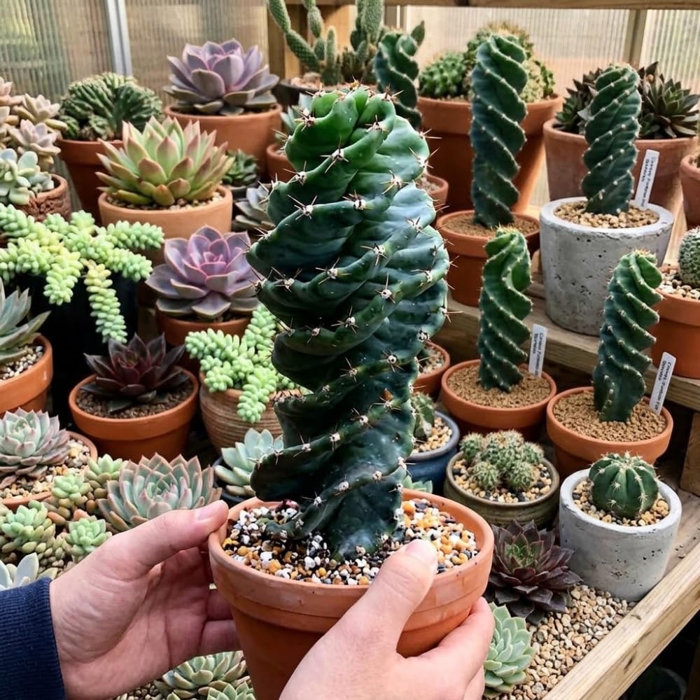 Large Spiral Cactus Plant Live in 6" Pot, Rare Twisted Cactus, Live Spiral Succulent, Easy-Care Houseplant, 4-7 Inches Tall, Well-Rooted