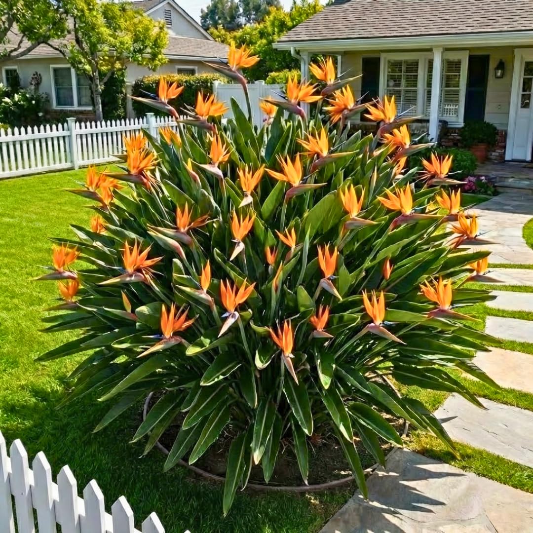 Sets 2 Orange Bird of Paradise Plants Live, Striking Blue Orange Blooms, 5 to 9 Inc Tall, No Pot, Tropical Houseplant, Exotic and Vibrant Color