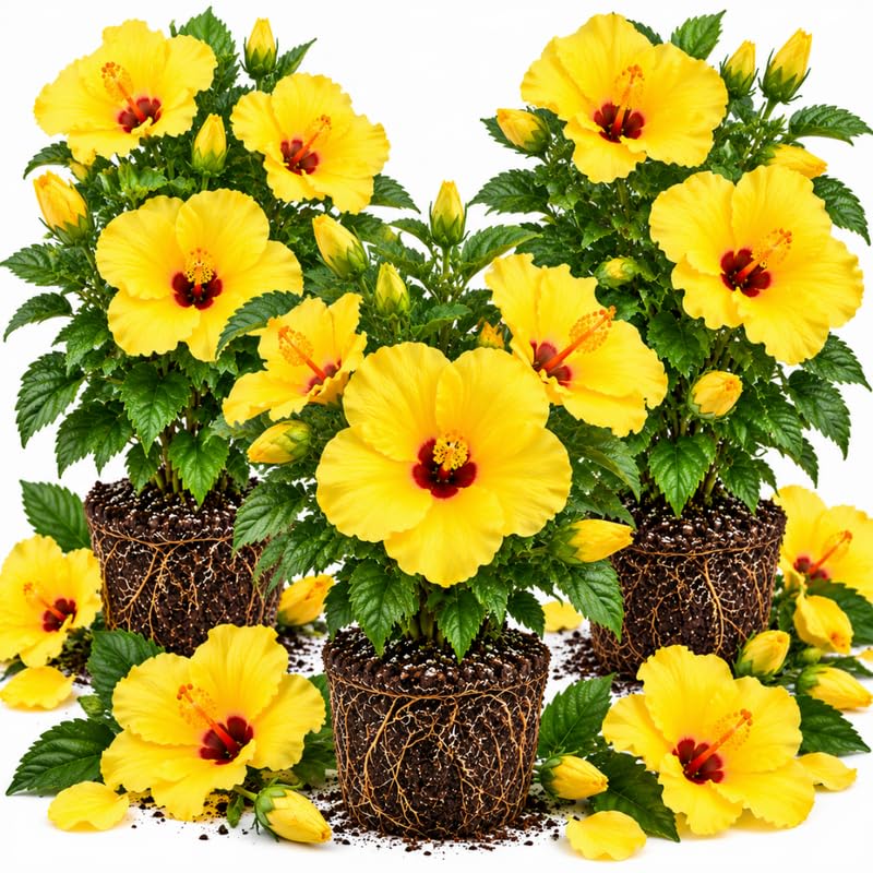 3 Hardy Hibiscus Live Plants, Flowering Shrub, Blooms, 4-7"