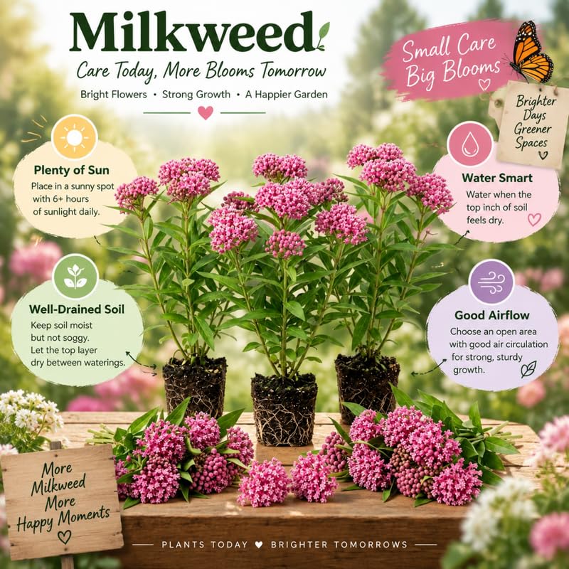 3 Pink Milkweed Plant Live, Asclepias Tuberosa Butterfly Bush, 4-8"
