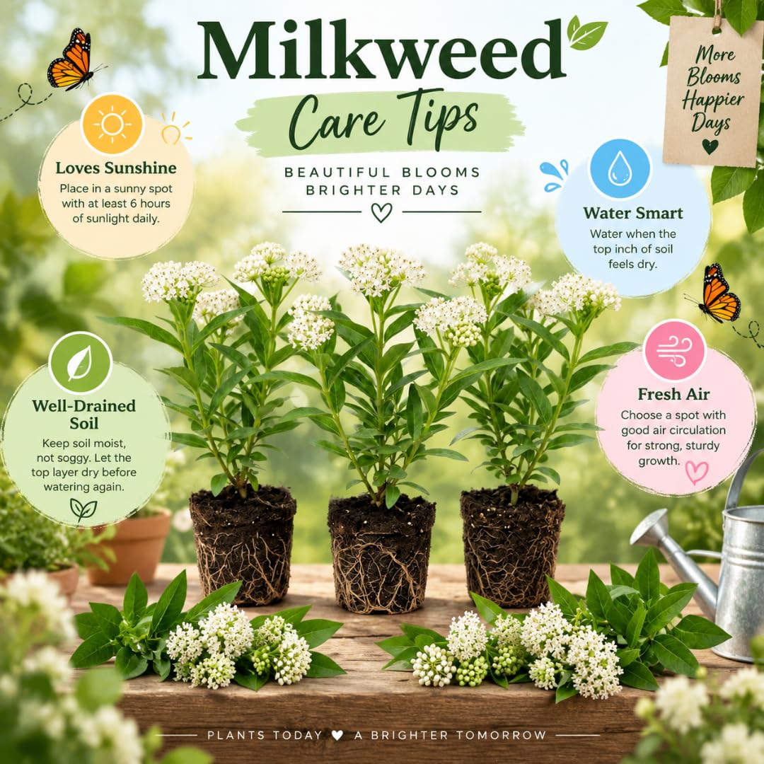 3 White Milkweed Plant Live, Asclepias Tuberosa Butterfly Bush, 4-8"