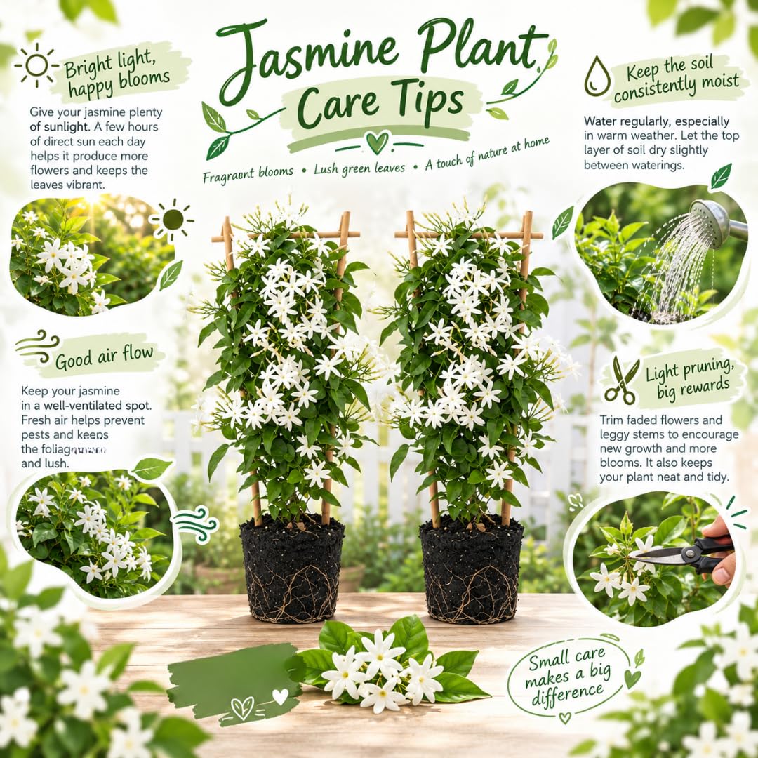 2 Grandiflora Jasmine Live Plants, Fragrant Flowering Shrubs, 4-6" Tall