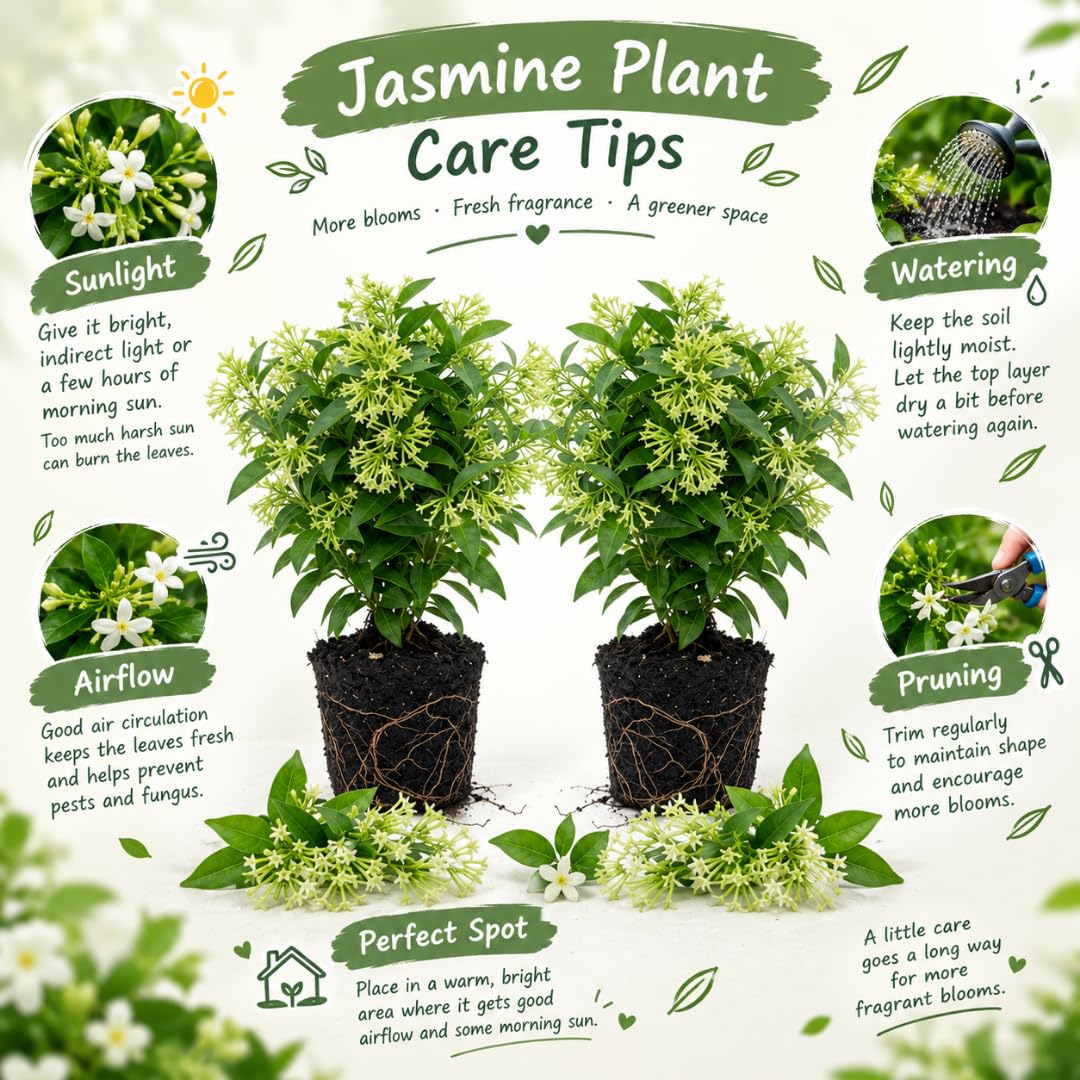 2 Night Blooming Jasmine Live Plants, Fragrant Flowering Shrubs, 4-6" Tall