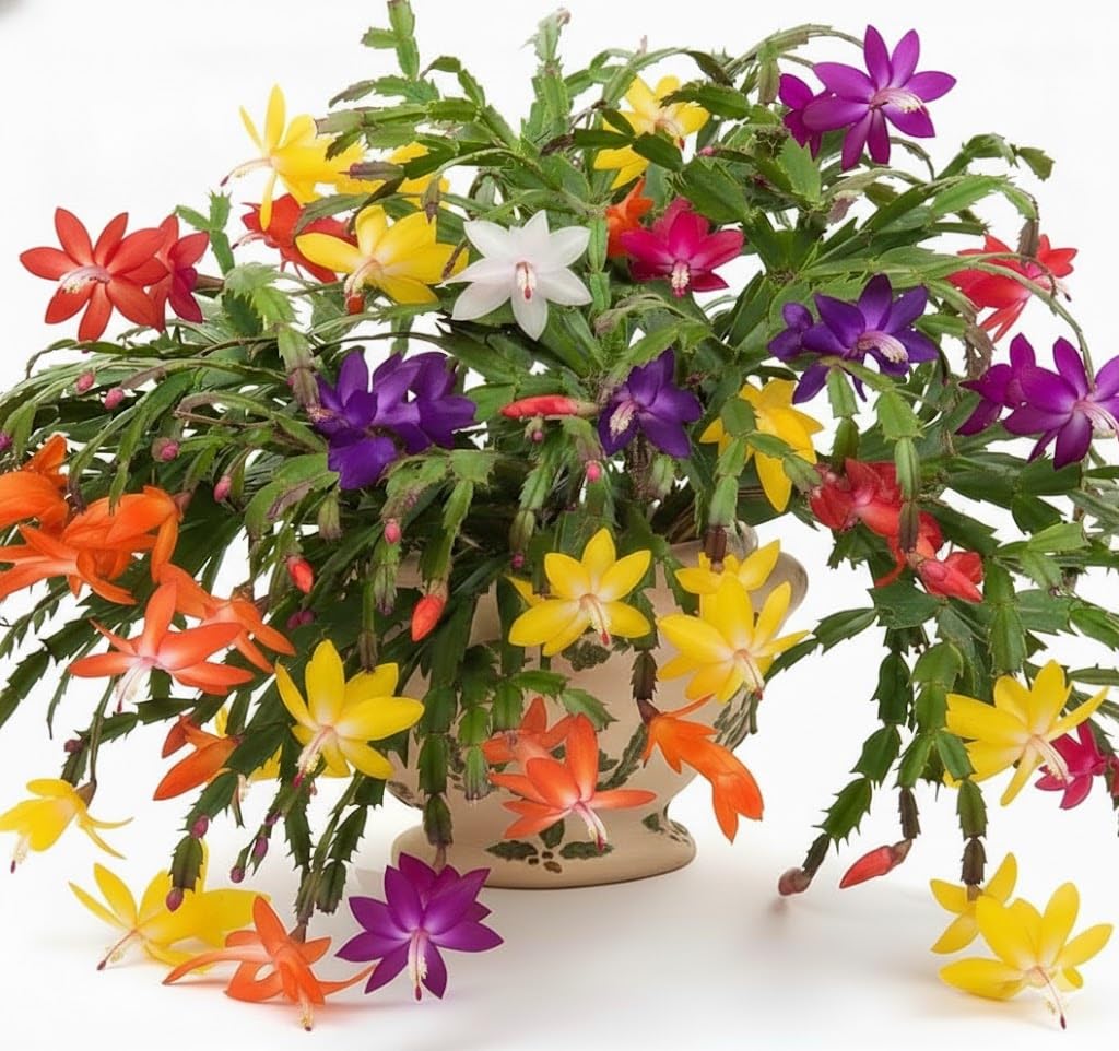 True Thanksgiving Cactus Plant Live in 4" Pot, Ready to Bloom, Holiday Christmas Cactus Plants Live, Vibrant Blooms (Random Single Color)