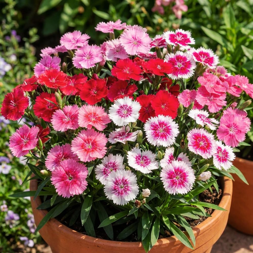 Dianthus Mix Live Plant, Dianthus Plant, Colorful Fragrant Flowering Plant for Outdoor Garden, Patio Pots and Landscape Borders, 4-6 Inches Tall