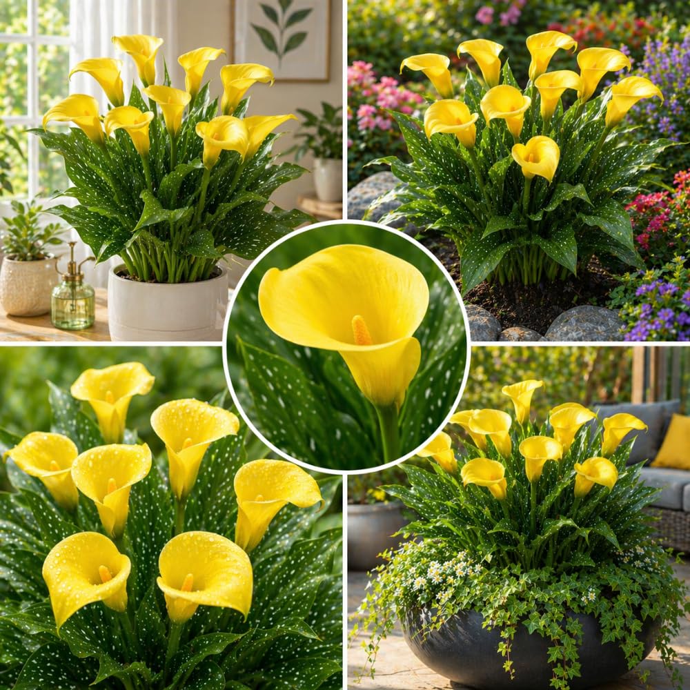 Calla Lily Bulbs for Planting, Calla Lily Bulbs, Vibrant Summer Blooming Flowers for Garden and Patio Planting (Yellow Calla Lily Bulbs (Set 3))
