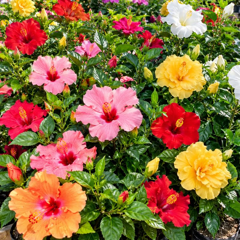 4 Hardy Hibiscus Live Plants, Flowering Shrub, Multicolor Blooms, 4-7" Tall