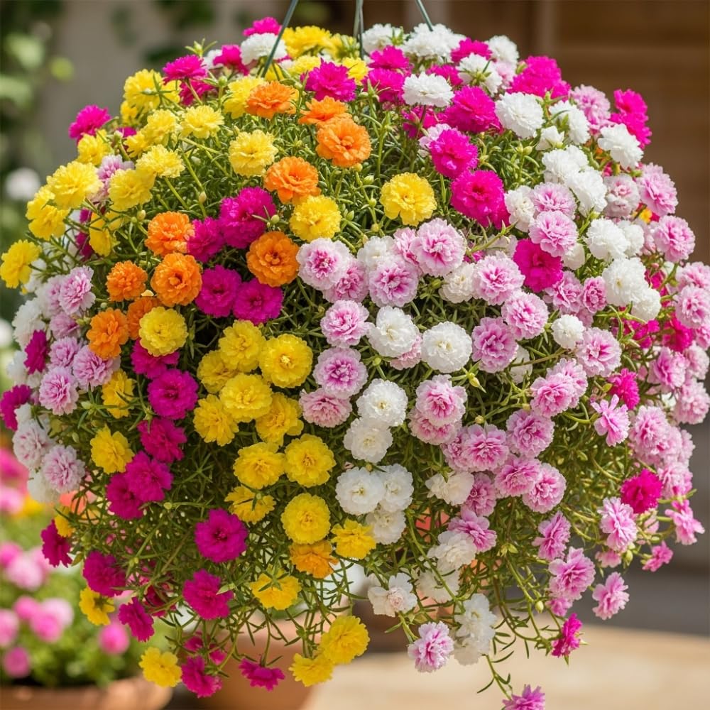 Mix Moss Rose Plants Live, 3 to 5 Inc Tall, Moss Rose Portulaca Plants, Ground Cover Plant Hanging Basket Trellis Plant, 2 Pots