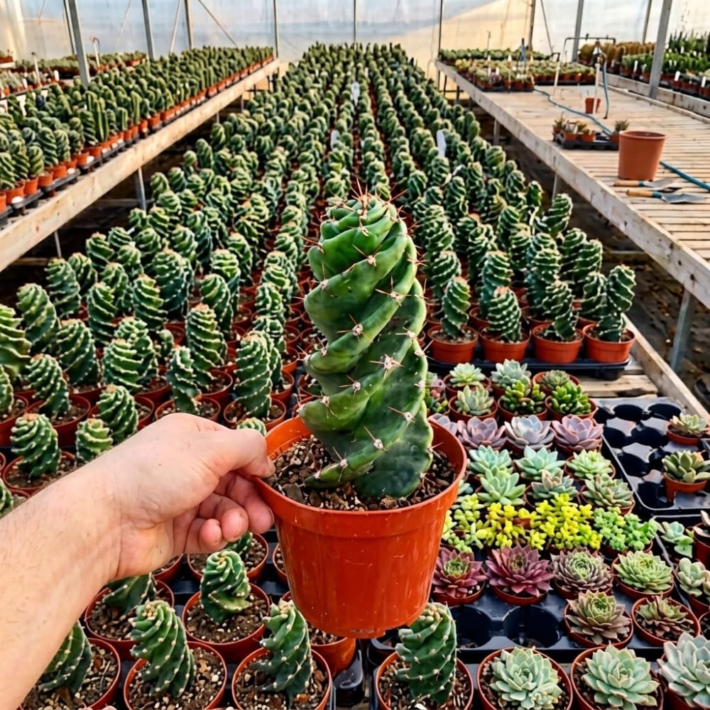 Rare Spiral Cactus Plant Live in 3" Pot, Spiral Cactus Houseplant Ornamental Plant, Live Cactus Plant for Home and Office Decoration, Fast-Growing