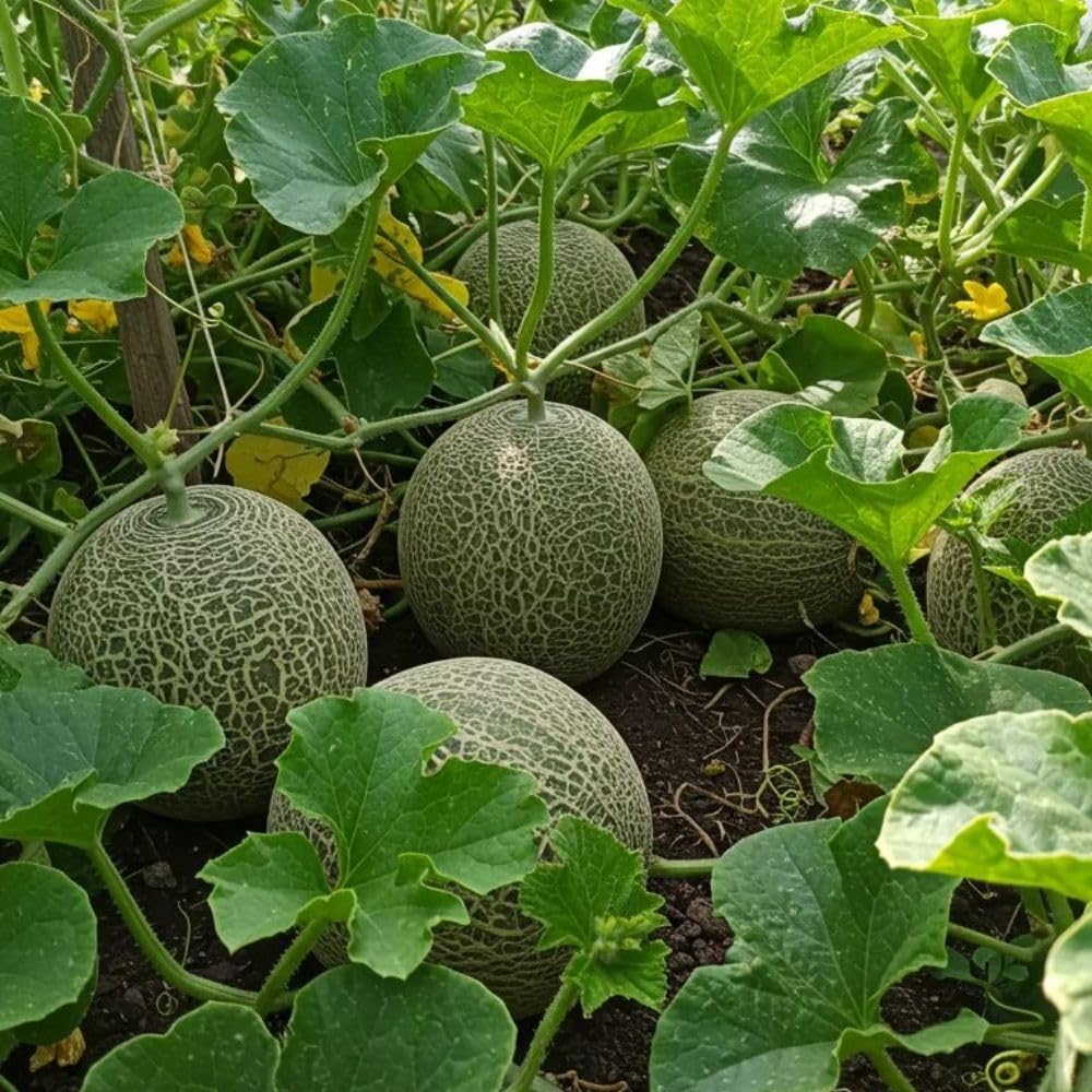Sweet Melon Live Plant, 2 Plant Per Pot, 3–5 Inches Tall, Outdoor Melon Fruit Garden Starter Plant