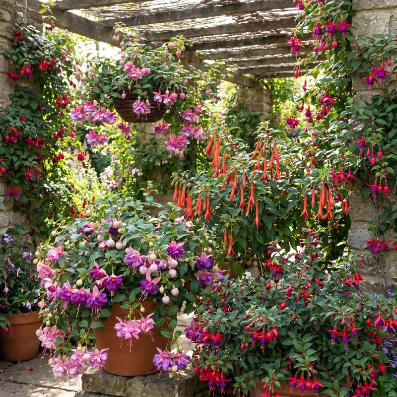 Set 2 Assorted Fuchsia Plants Live 2-5 Inches Tall, Colorful Hanging Flower Plants for Patio, Garden and Containers