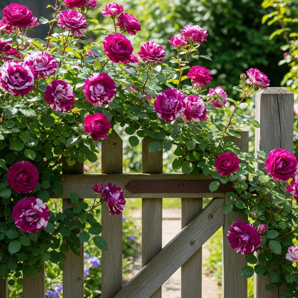 White Purple Climbing Rose Live Plant, 6 Months Old Starter, Fragrant Purple Climbing Roses for Planting Outdoor, No Pot