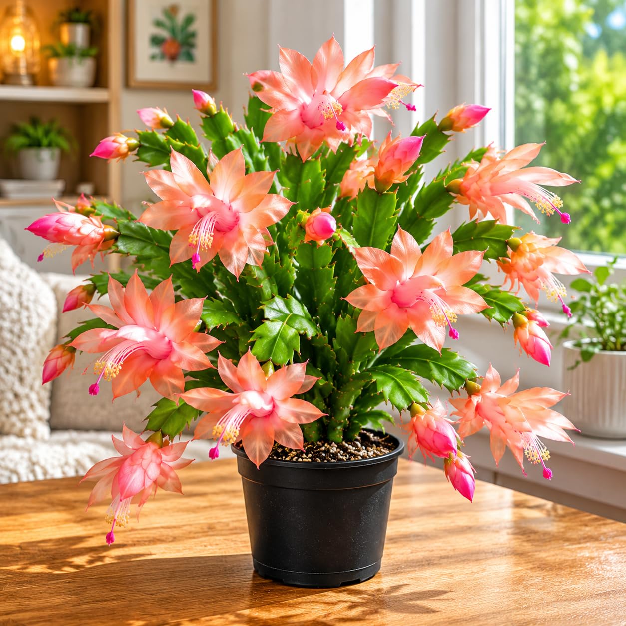 Yellow Peachy Christmas Cactus, True Thanksgiving Cactus Live Plant in 4'' Pot, Holiday Christmas Cactus for Planting
