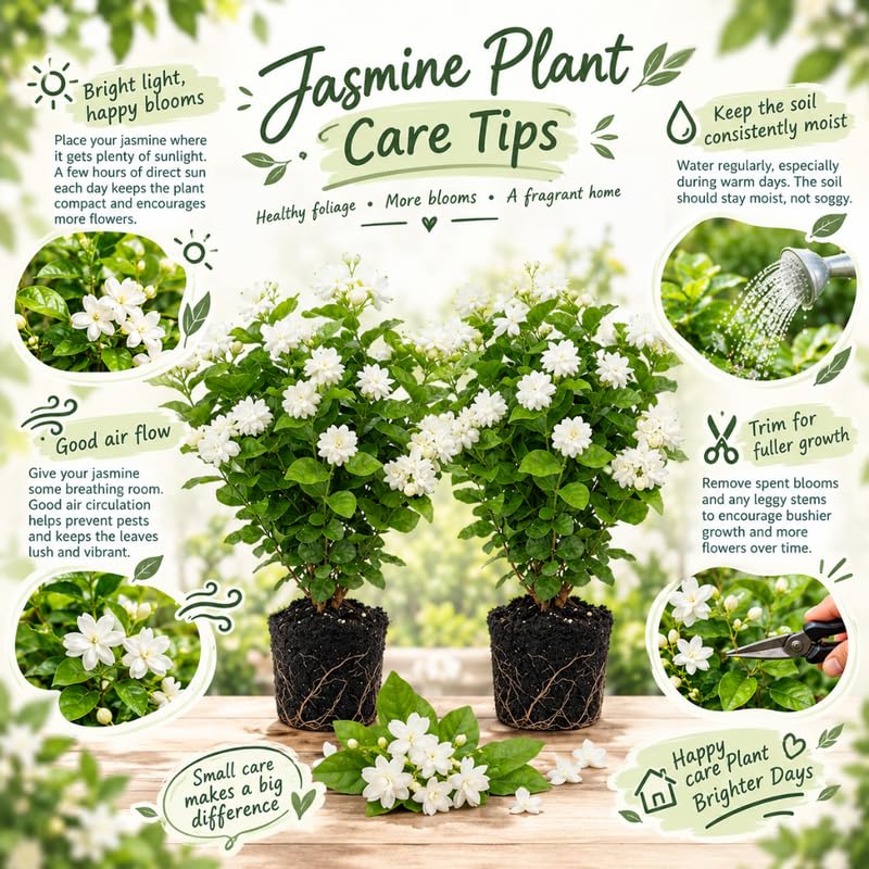 2 Double Jasmine Live Plants, Fragrant Flowering Shrubs, 4-6" Tall