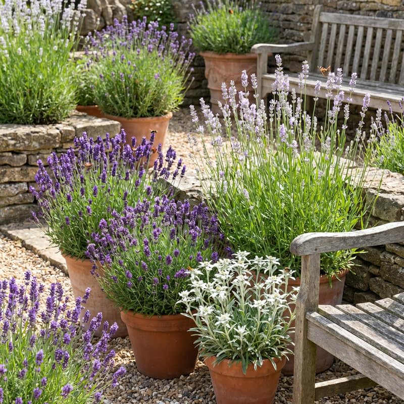 4 Assorted Lavender Plants Live, Fragrant Lavender Herb for Garden, Patio Containers and Indoor Décor, 4-7 Inches Tall