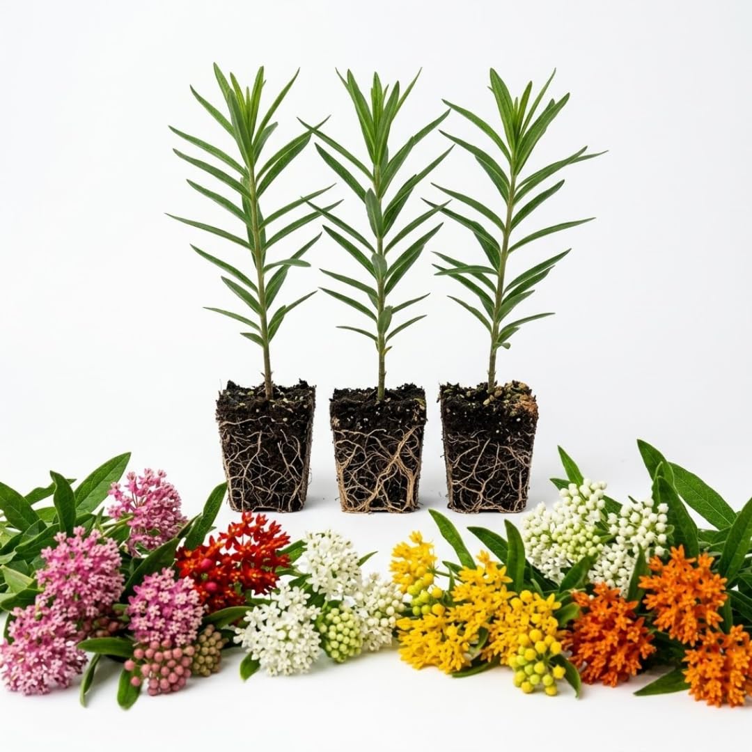 3 Mix Milkweed Plant Live, Asclepias Tuberosa Butterfly Bush, 4-8"