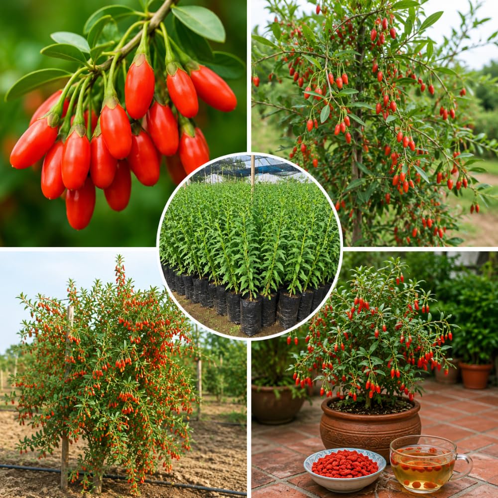 Live Goji Berry Plant, Sweet Goji Berry Plants, 4-6 Inches Tall, Edible Berry Shrub for Backyard Gardens, Patios and Home Growing