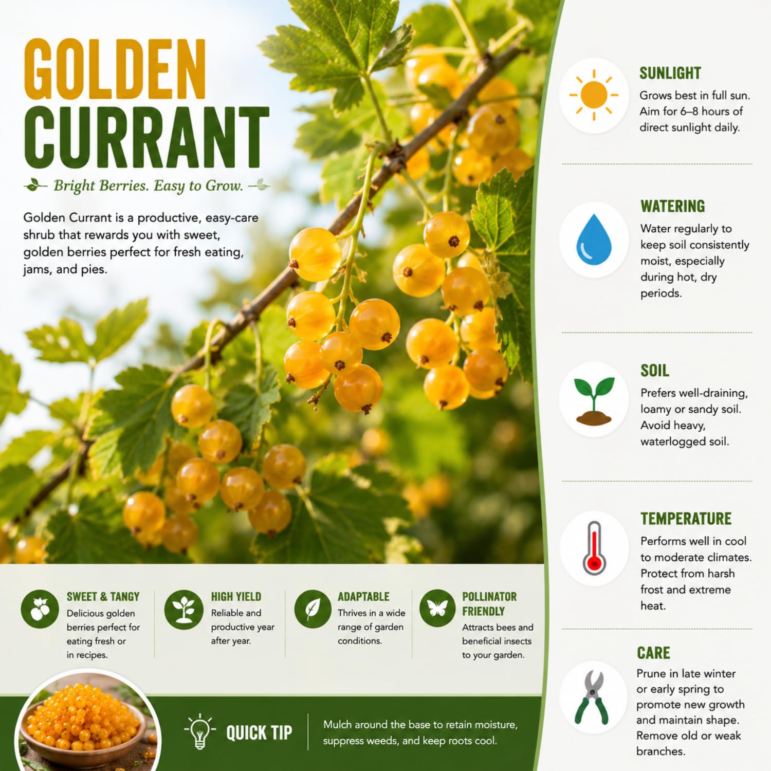 Golden Currant Bush Live Plant, 1 Year Bare Root, Golden Currant Berry Plant Live, 6-12 Inches, Well Rooted Starter Plant