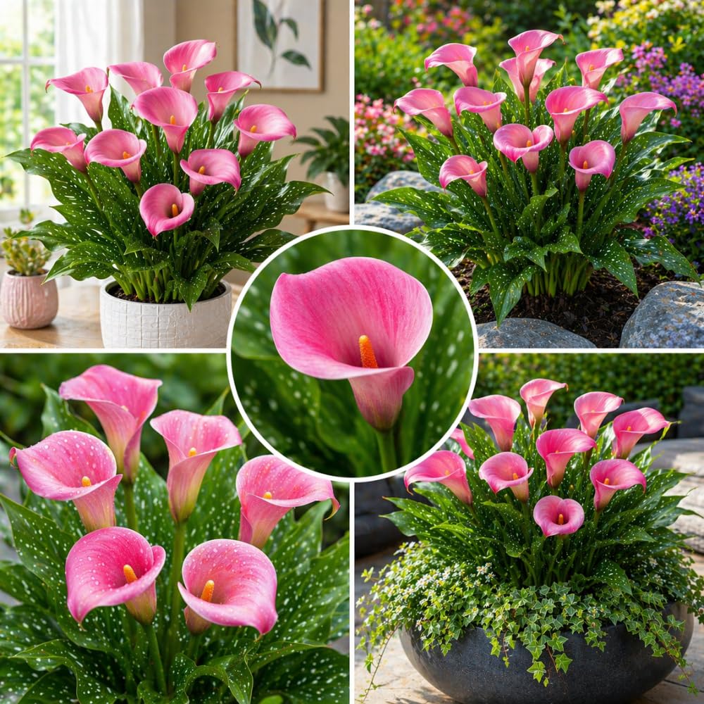 Calla Lily Bulbs for Planting, Calla Lily Bulbs, Vibrant Summer Blooming Flowers for Garden and Patio Planting (Pink Calla Lily Bulbs (Set 3))