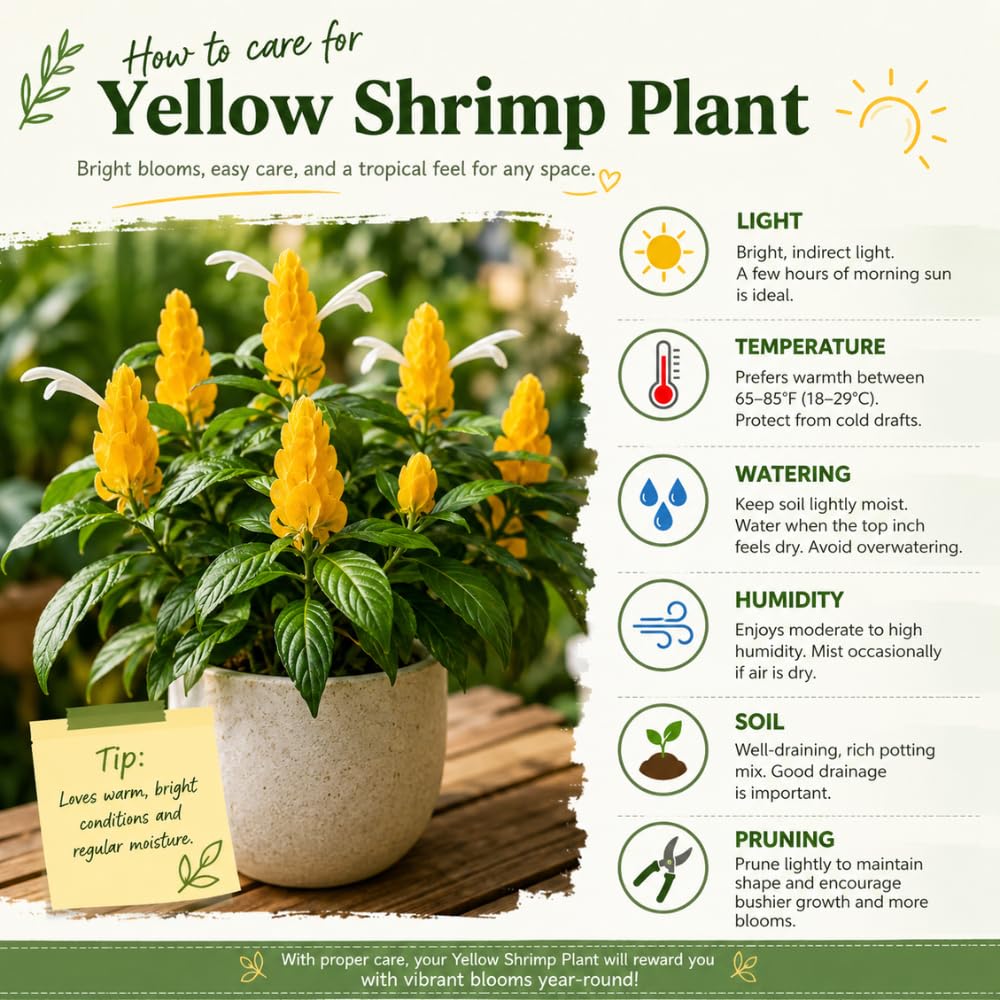 Yellow Shrimp Plants Live, Shrimp Plant, Tropical Flowering Plant for Containers, Patios and Landscapes, Full Rooted from 4-6 Inches Tall