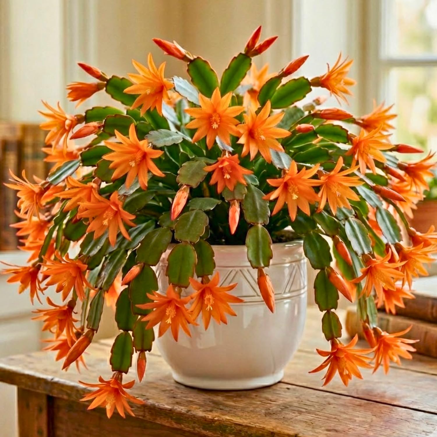 Easter Cactus Plants Live, Spring Bloom, Cold Hardy, 5-9" in Tall, No Pot, Starter Holiday Cactus Plant for Indoor Outdoor Houseplants (Orange)
