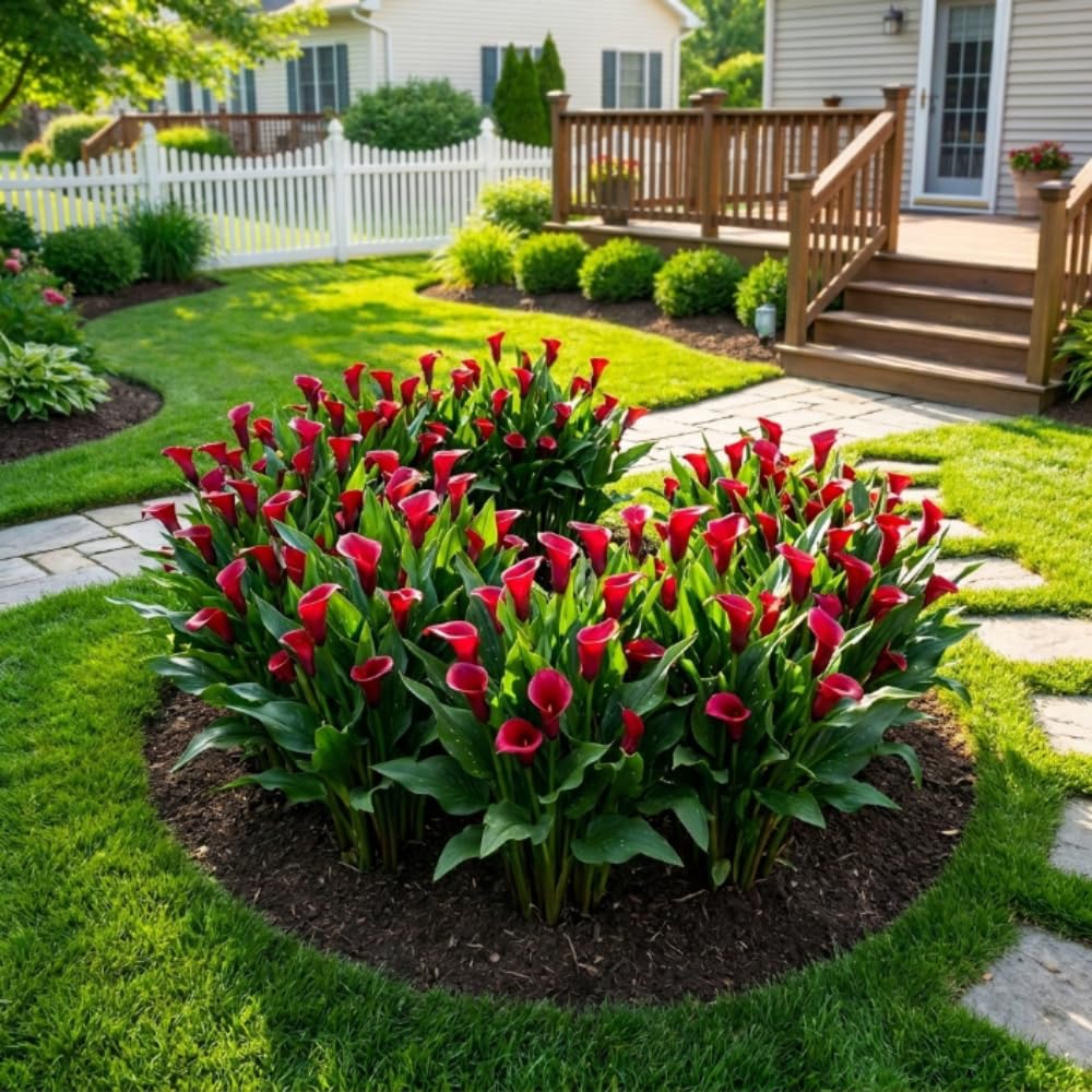 Calla Lily Bulbs for Planting, Calla Lily Bulbs, Vibrant Summer Blooming Flowers for Garden and Patio Planting (Red Calla Lily Bulbs (Set 3))
