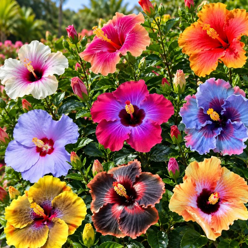 4 Hardy Hibiscus Live Plants, Flowering Shrub, Multicolor Blooms, 4-7" Tall