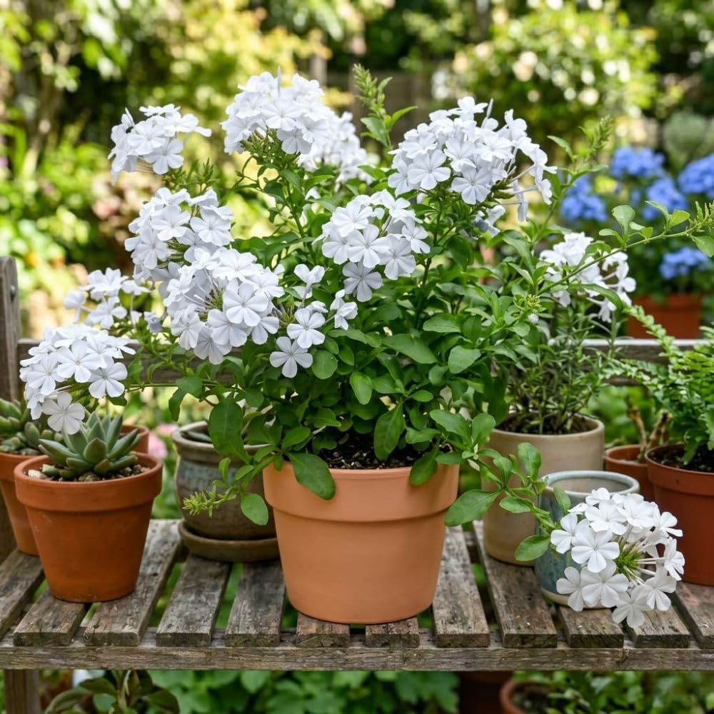 White Plumbago Live Plant, 4-6 Inches Tall in 4 Inch Pot, Plumbago Vine Plant for Planting, Vibrant Flowering Starter Plant